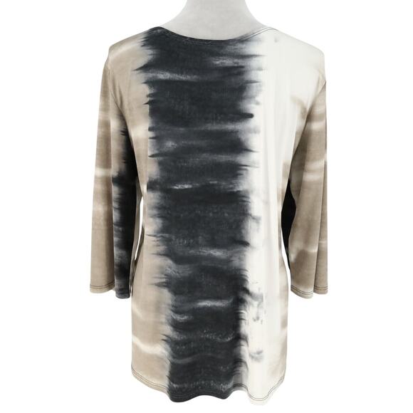 Clara Sun Woo Top Womens XL Beige Ivory Black Stretch Knit Ombre Blouse - Picture 2 of 13